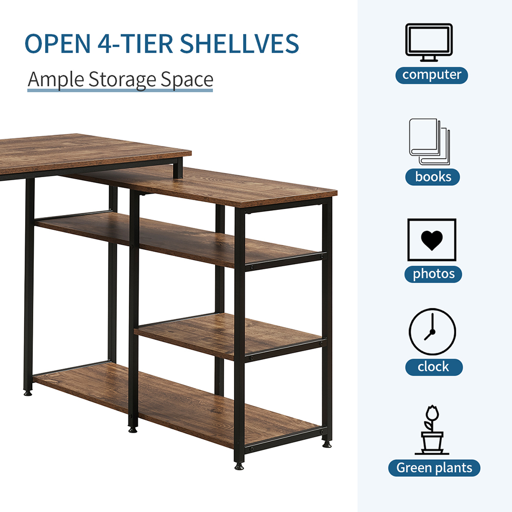 Home Office 47"L-shaped Corner Computer Desk with Open Shelf - Brown