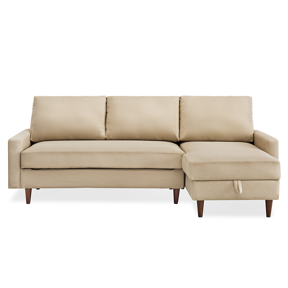 84" L-shaped Corner Multifunctional Pull-out Sofa Bed Lying and Sitting 2-in-1 with Storage Space, 3 Seats - Beige
