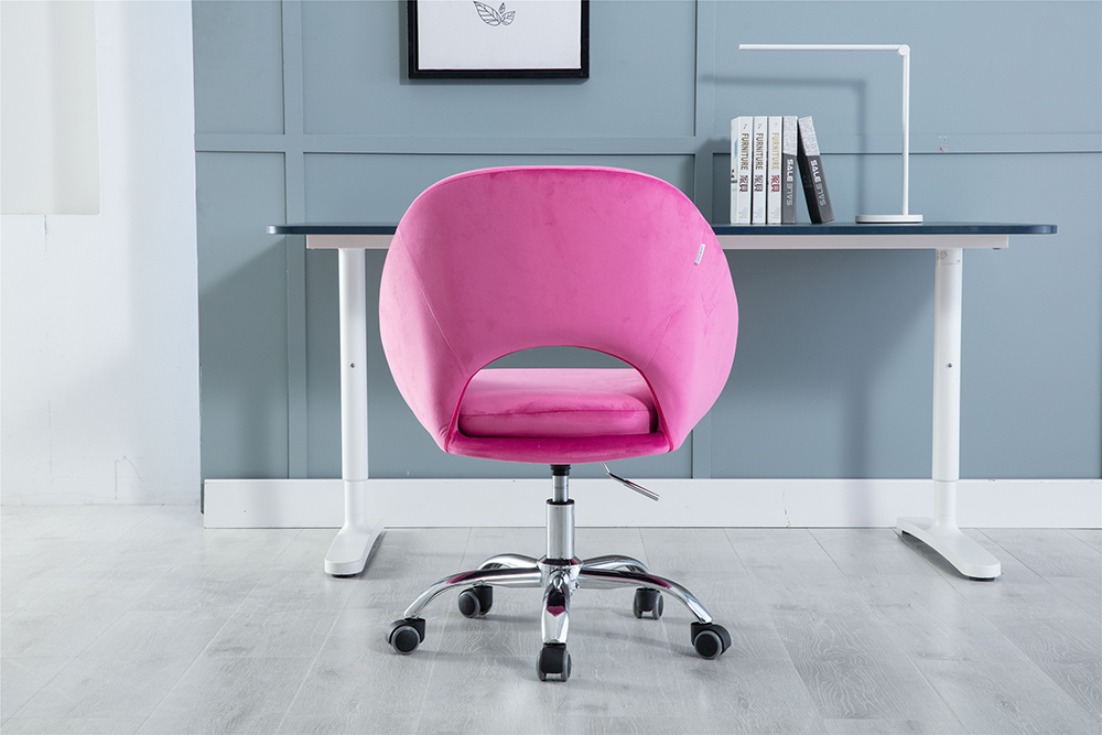 COOLMORE Velvet Rotating Chair Height Adjustable with Curved Backrest and Casters for Living Room, Bedroom, Office - Fuchsia Red