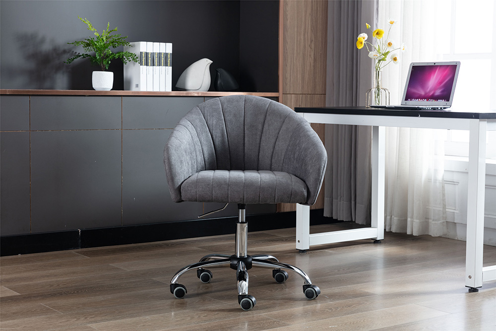 COOLMORE Linen Swivel Chair Height Adjustable with Curved Backrest and Casters for Living Room, Bedroom, Office - Dark Grey
