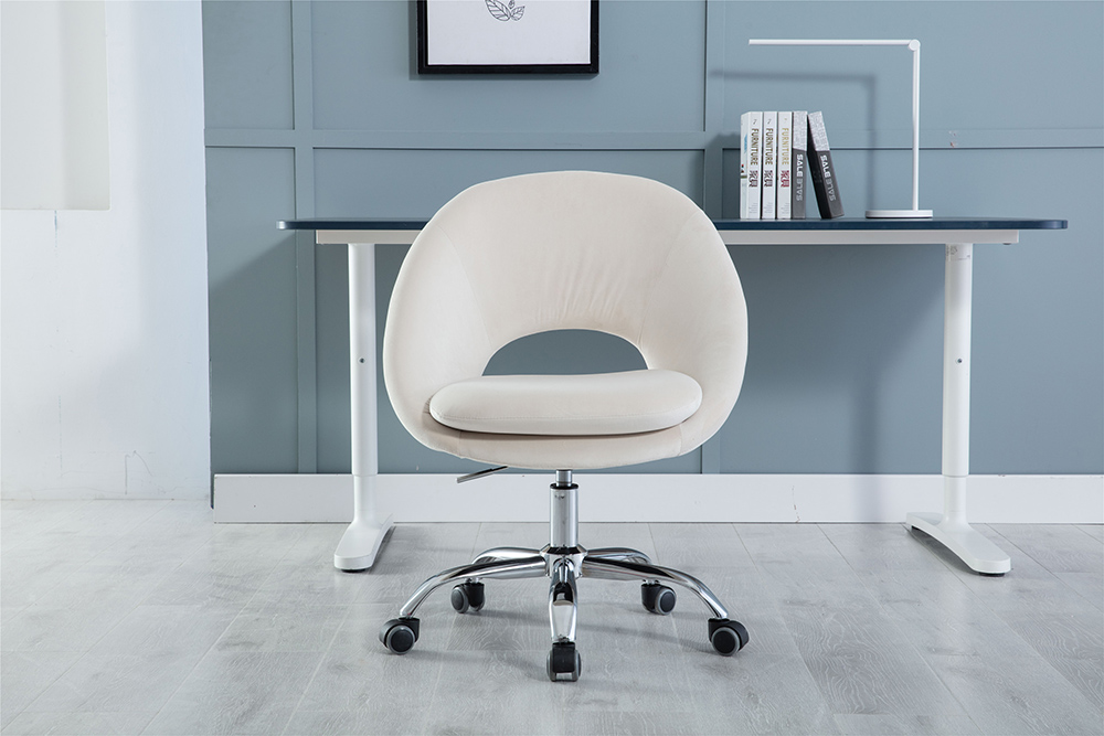 COOLMORE Velvet Rotating Chair Height Adjustable with Curved Backrest and Casters for Living Room, Bedroom, Office - Beige