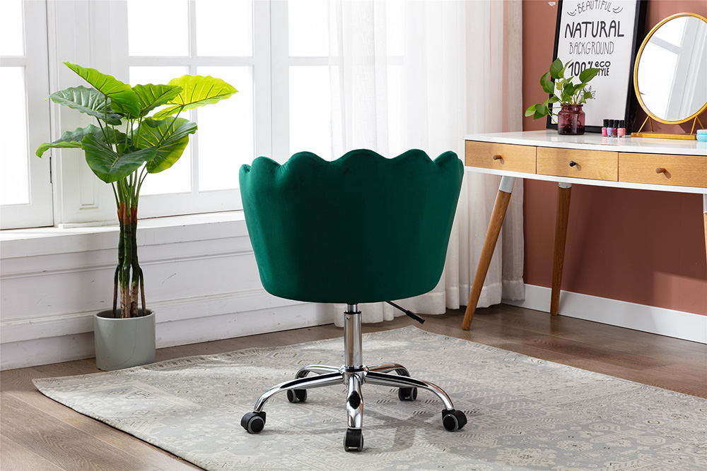 COOLMORE Velvet Swivel Shell Chair Height Adjustable with Curved Backrest and Casters for Living Room, Bedroom, Office - Green