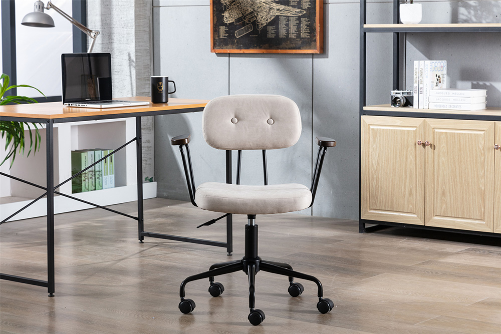 COOLMORE Micro Fabric Swivel Chair Height Adjustable with Curved Backrest, Armrest and Casters for Living Room, Bedroom, Office - Beige