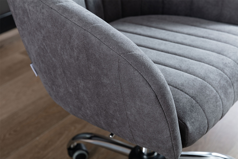 COOLMORE Linen Swivel Chair Height Adjustable with Curved Backrest and Casters for Living Room, Bedroom, Office - Dark Grey