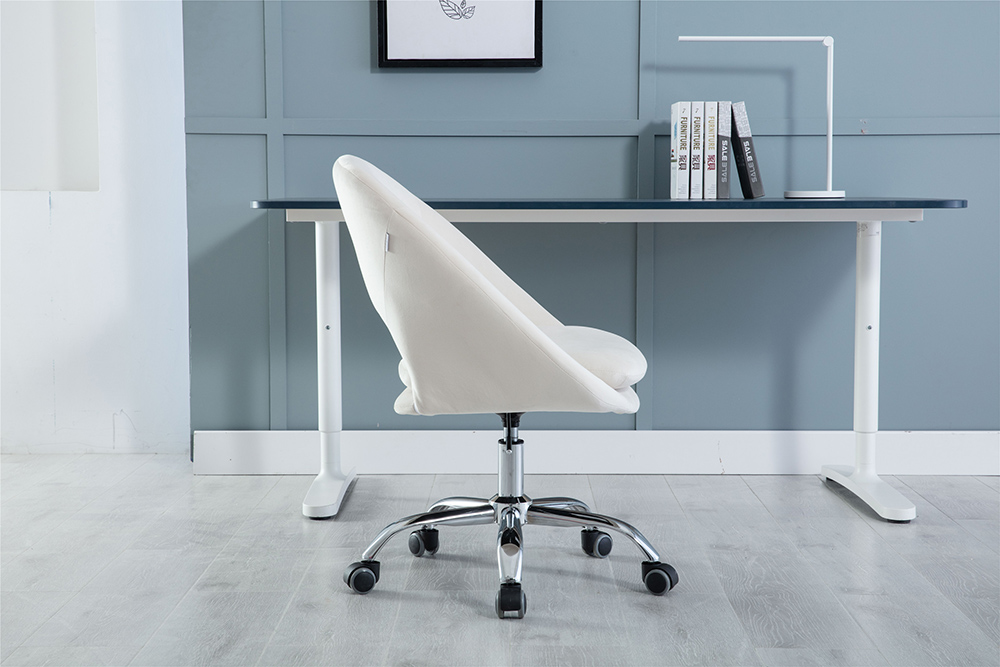 COOLMORE Velvet Rotating Chair Height Adjustable with Curved Backrest and Casters for Living Room, Bedroom, Office - Beige