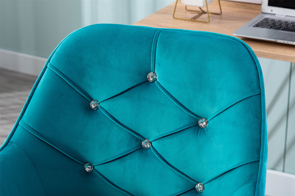 COOLMORE Velvet Rotating Chair Height Adjustable with Curved Backrest and Casters for Living Room, Bedroom, Office - Blue