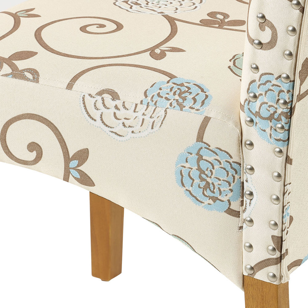 TOPMAX Linen Upholstered Dining Chair Set of 2, with Wood Frame and Solid Wood Legs, for Kitchen, Bedroom, Living Room - Floral