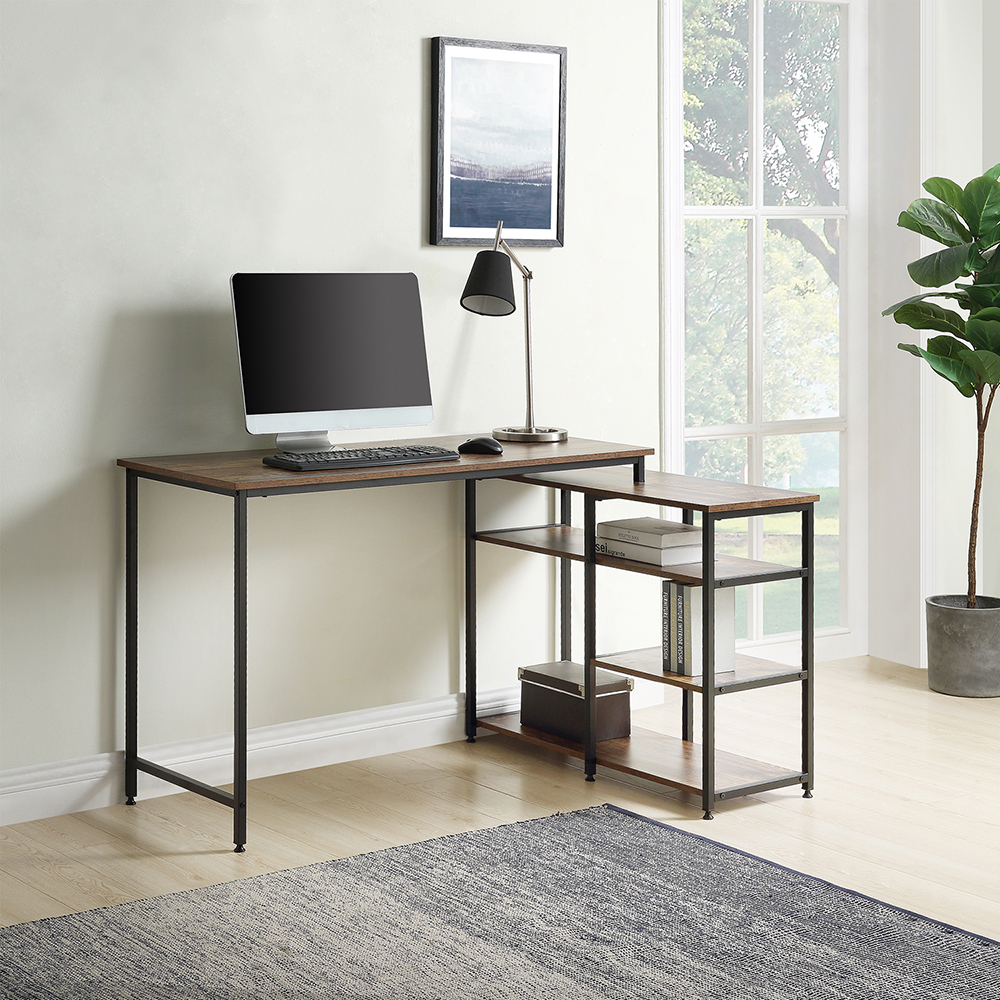 Home Office 47"L-shaped Corner Computer Desk with Open Shelf - Brown