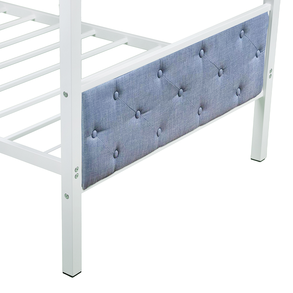 Metal Bunk Bed Frame with Ladder and Upper Guardrail, Save Space Quick Assembly - Blue
