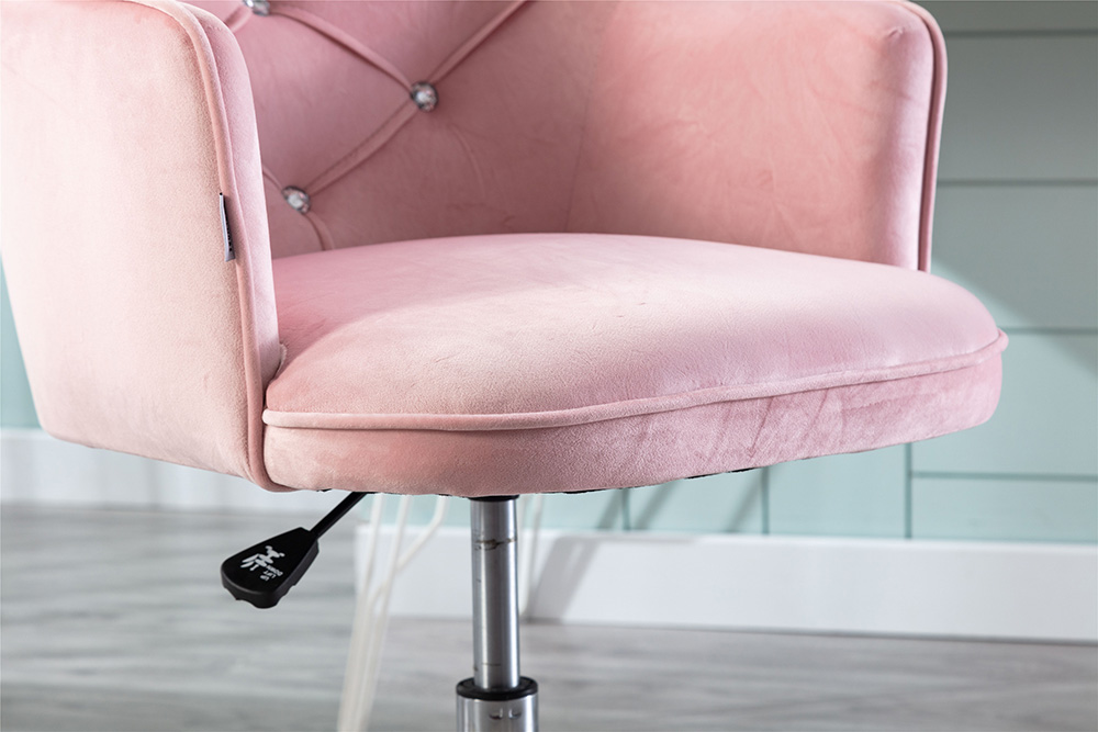 COOLMORE Velvet Rotating Chair Height Adjustable with Curved Backrest and Casters for Living Room, Bedroom, Office - Pink