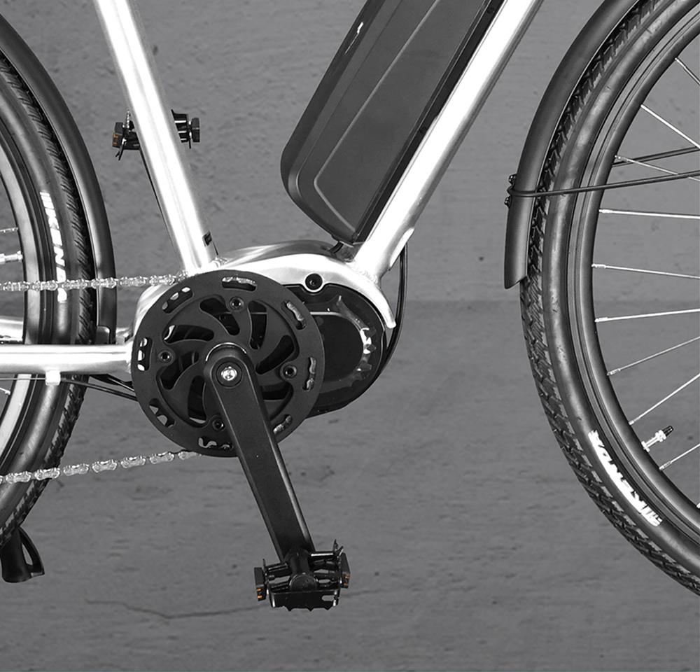 HONG CD-02 URBAN Electric Bike 700C Tire 36V 250W Mid motor Drive 25km/h Speed LG 9.6Ah Li-ion Battery Range up to 50km SHIMANO 8-speed Shift Aluminum Alloy Frame Hydraulic Disk Brake for Male