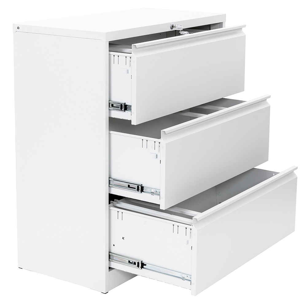 Home Office Metal Lateral File Cabinet with Lock and 3 Drawers - White
