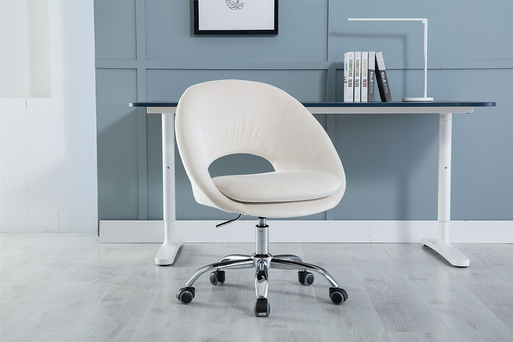 COOLMORE Velvet Rotating Chair Height Adjustable with Curved Backrest and Casters for Living Room, Bedroom, Office - Beige