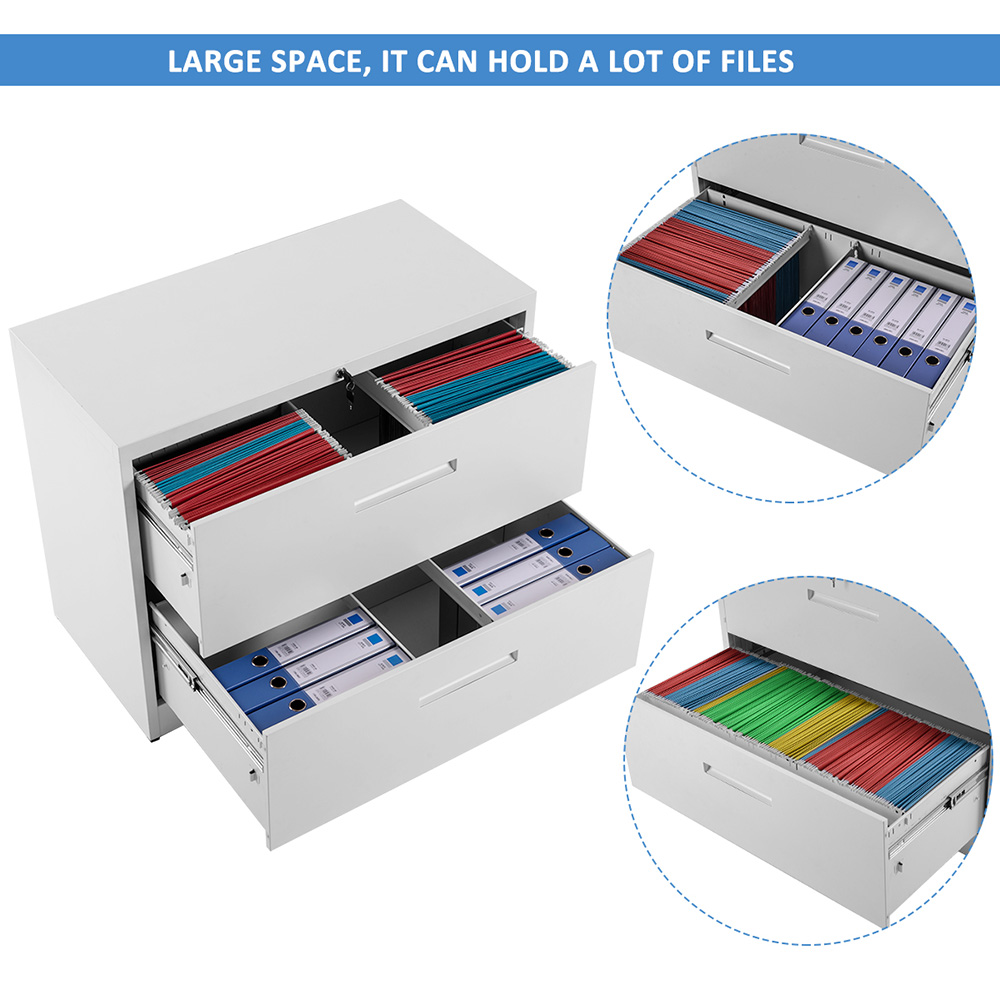 TREXM Home Office Metal Lateral File Cabinet with 2 Drawers and Lock - White