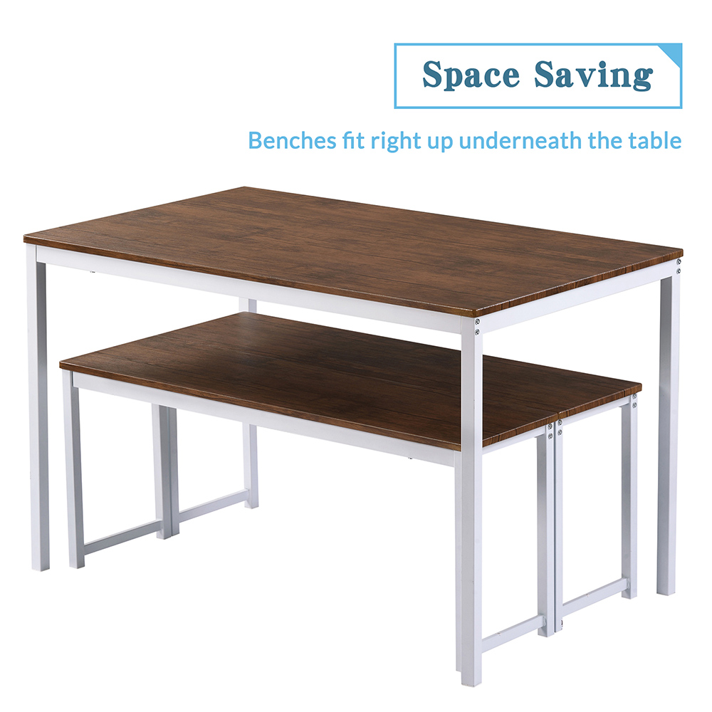 TOPMAX 3 Piece Bar Table Set with 2 Benches for Kitchen, Living Room, Bar, Restaurant - Brown + White
