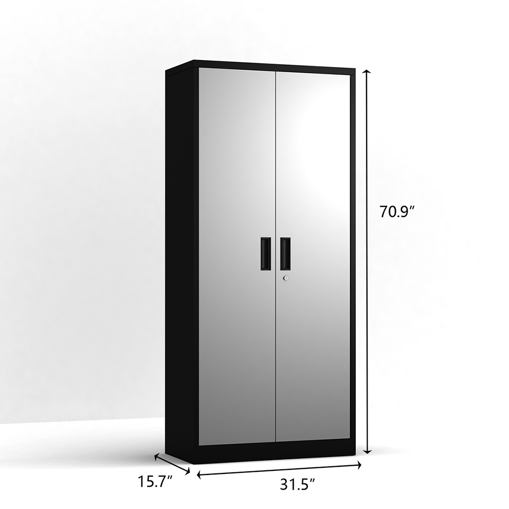 Five-layer Steel Storage Cabinet with 4 Adjustable Partitions and Lockable Doors - Black