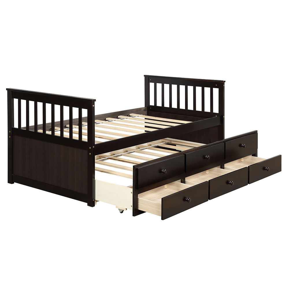TOPMAX Captain's Twin Size Bed Frame with Trundle Bed and Storage Drawers, for Boys, Girls and Small Rooms - Espresso