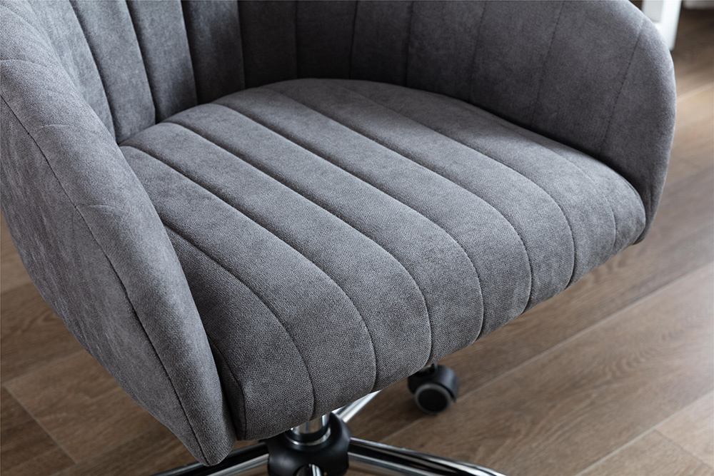 COOLMORE Linen Swivel Chair Height Adjustable with Curved Backrest and Casters for Living Room, Bedroom, Office - Dark Grey