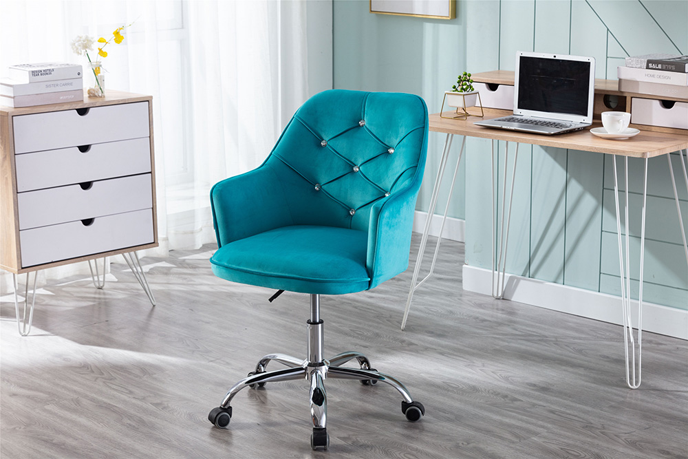 COOLMORE Velvet Rotating Chair Height Adjustable with Curved Backrest and Casters for Living Room, Bedroom, Office - Blue