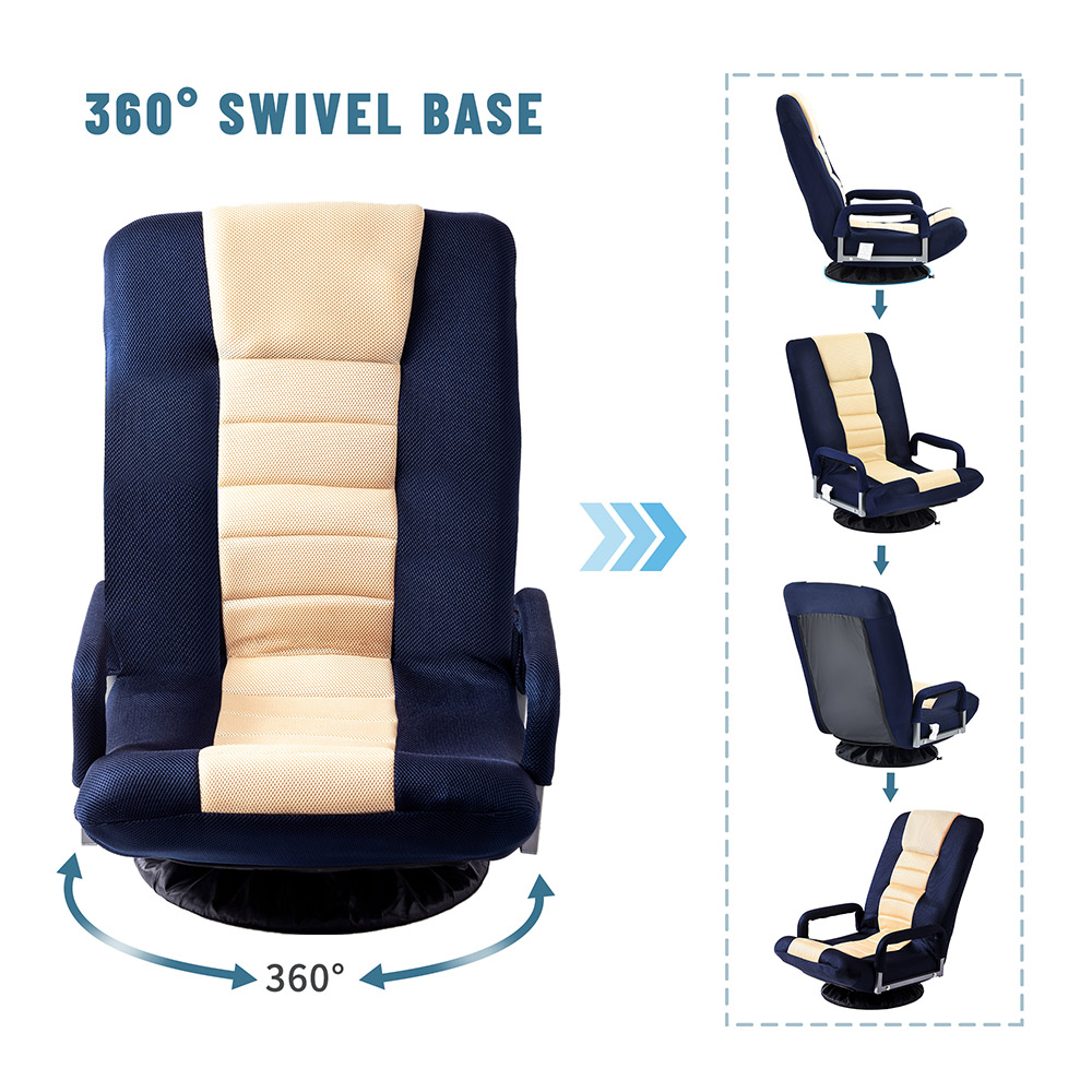 TOPMAX Folding Rocker Gaming Chair Steel Frame Linen Fabric Cover 7 Adjustment Points - Blue + Beige
