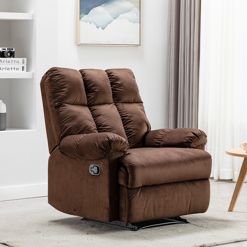 Velvet Fabric Recliner with Armrests and Reclining Backrest for Living Room, Bedroom, Theater, Office - Chocolate