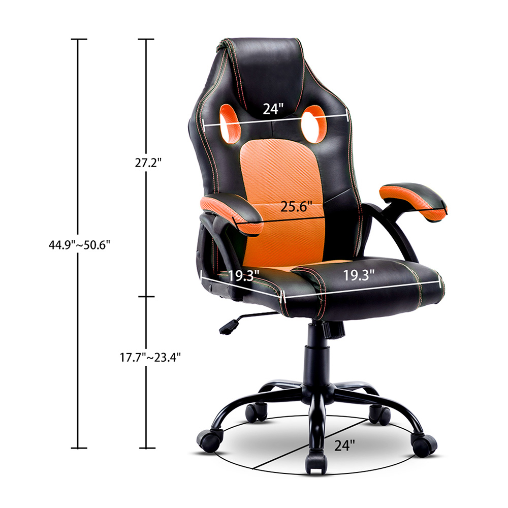 Home Office PU Leather Rotatable Gaming Chair Height Adjustable with Ergonomic Backrest and Casters - Black+Orange