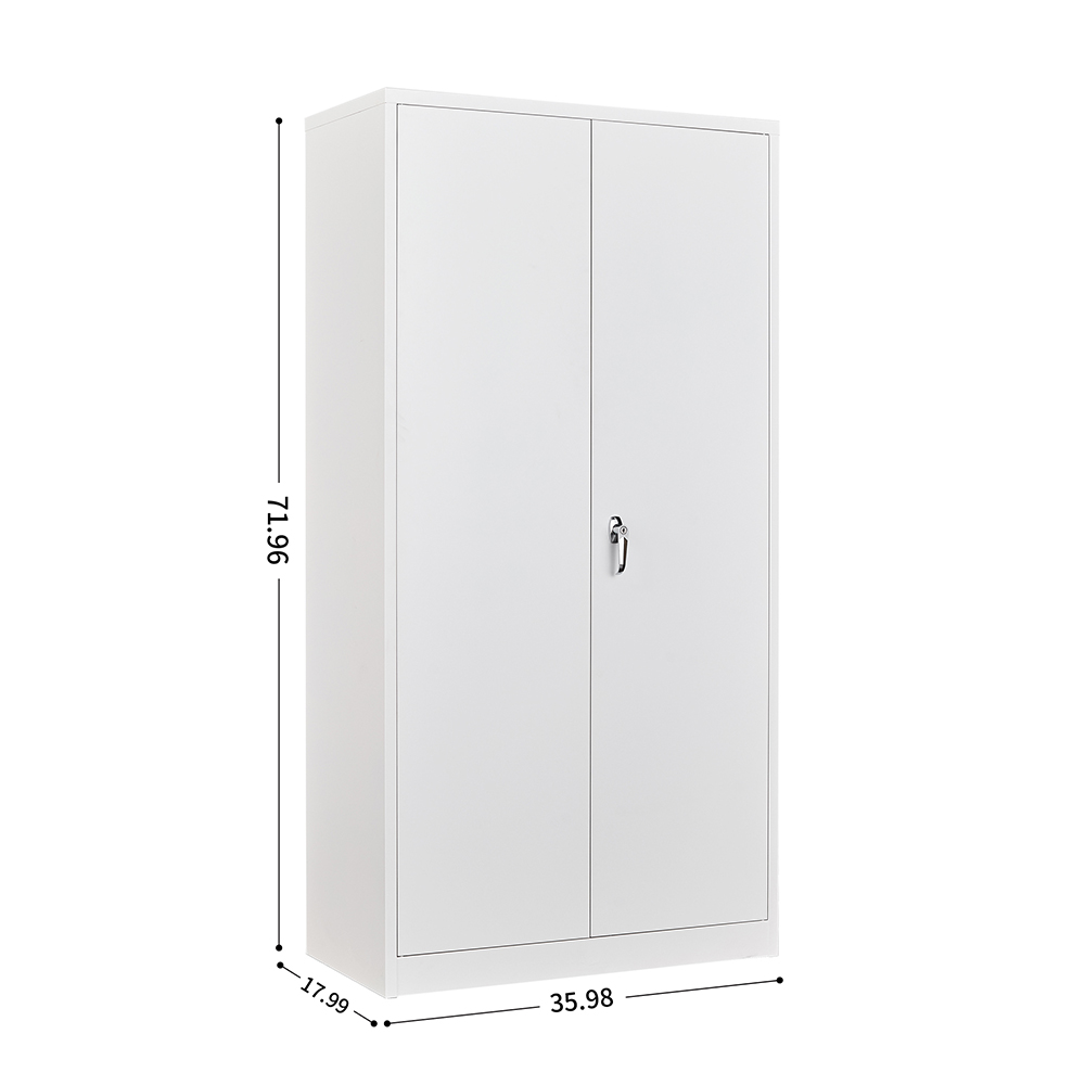 Home Office Steel Storage Cabinet with 4 Adjustable Partitions and Door Lock - White
