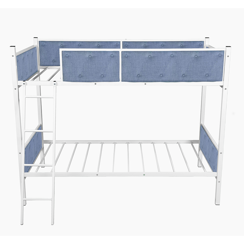 Metal Bunk Bed Frame with Ladder and Upper Guardrail, Save Space Quick Assembly - Blue