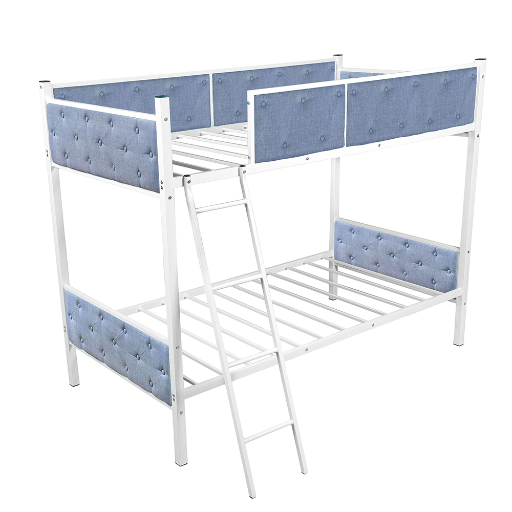 Metal Bunk Bed Frame with Ladder and Upper Guardrail, Save Space Quick Assembly - Blue