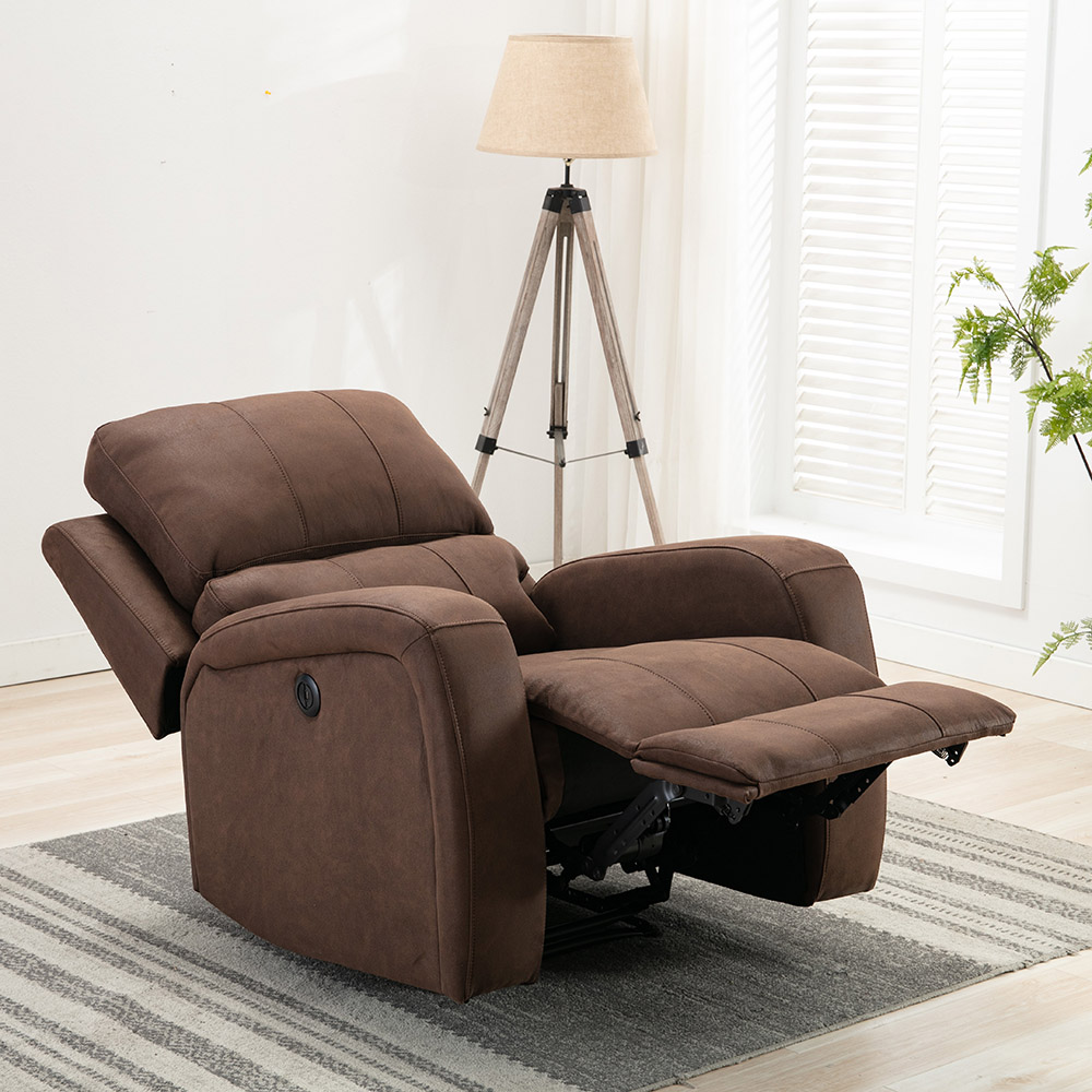 Velvet Recliner Single Sofa with USB Charging Port for Theater, Office, Living Room, Bedroom - Brown