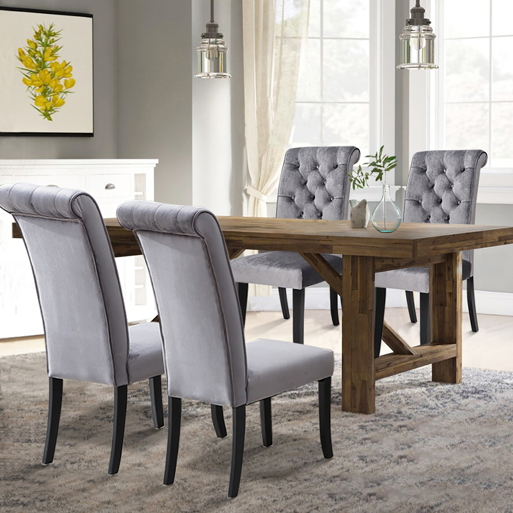 TOPMAX Tufted Armless Upholstered Accent Chair Set of 4, Rubber Wood Legs for Kitchen, Living Room, Office, Bedroom - Gray