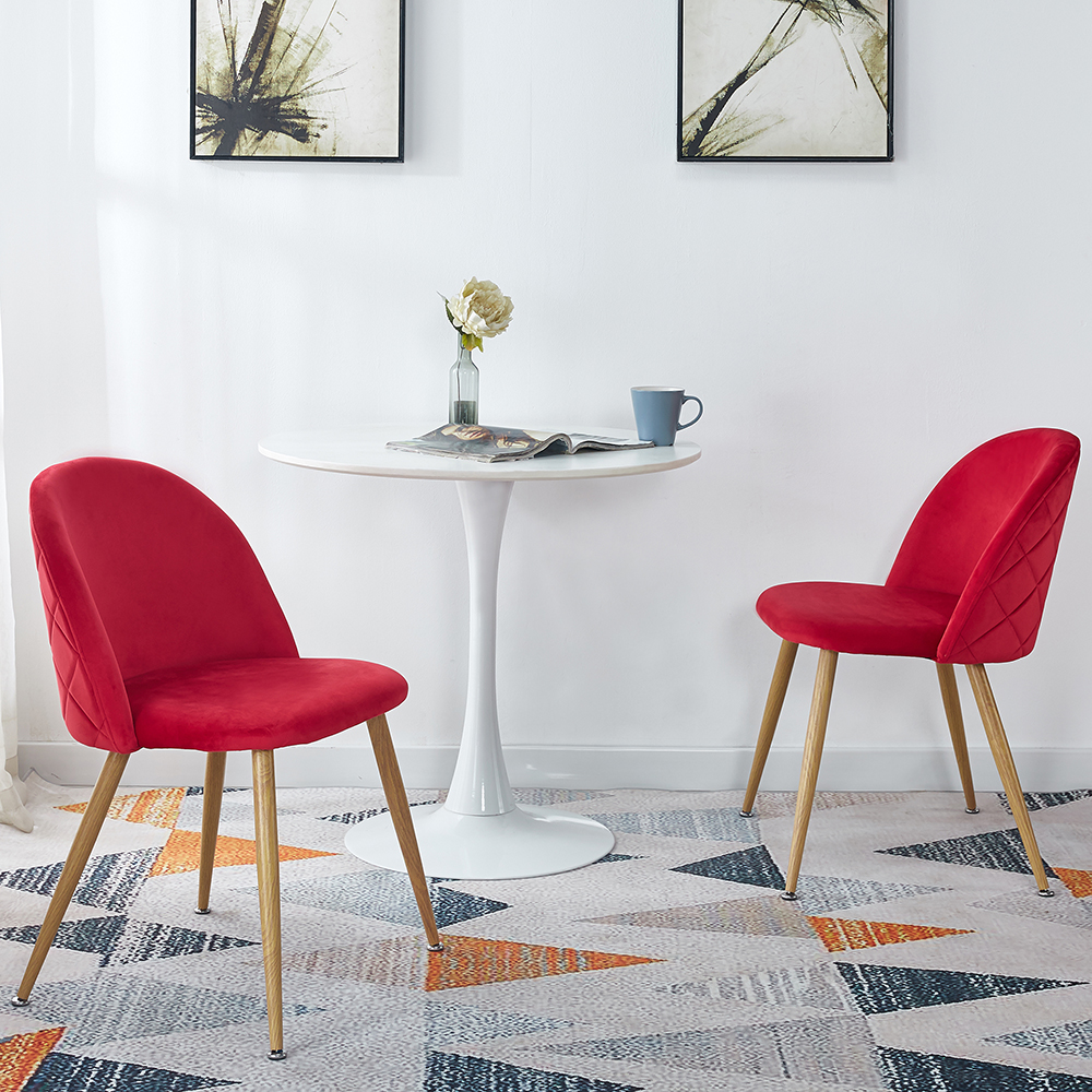 Velvet Cushion Dining Chair Set of 2, Height Adjustable with Metal Feet for Kitchen, Living Room, Bedroom, Office - Red