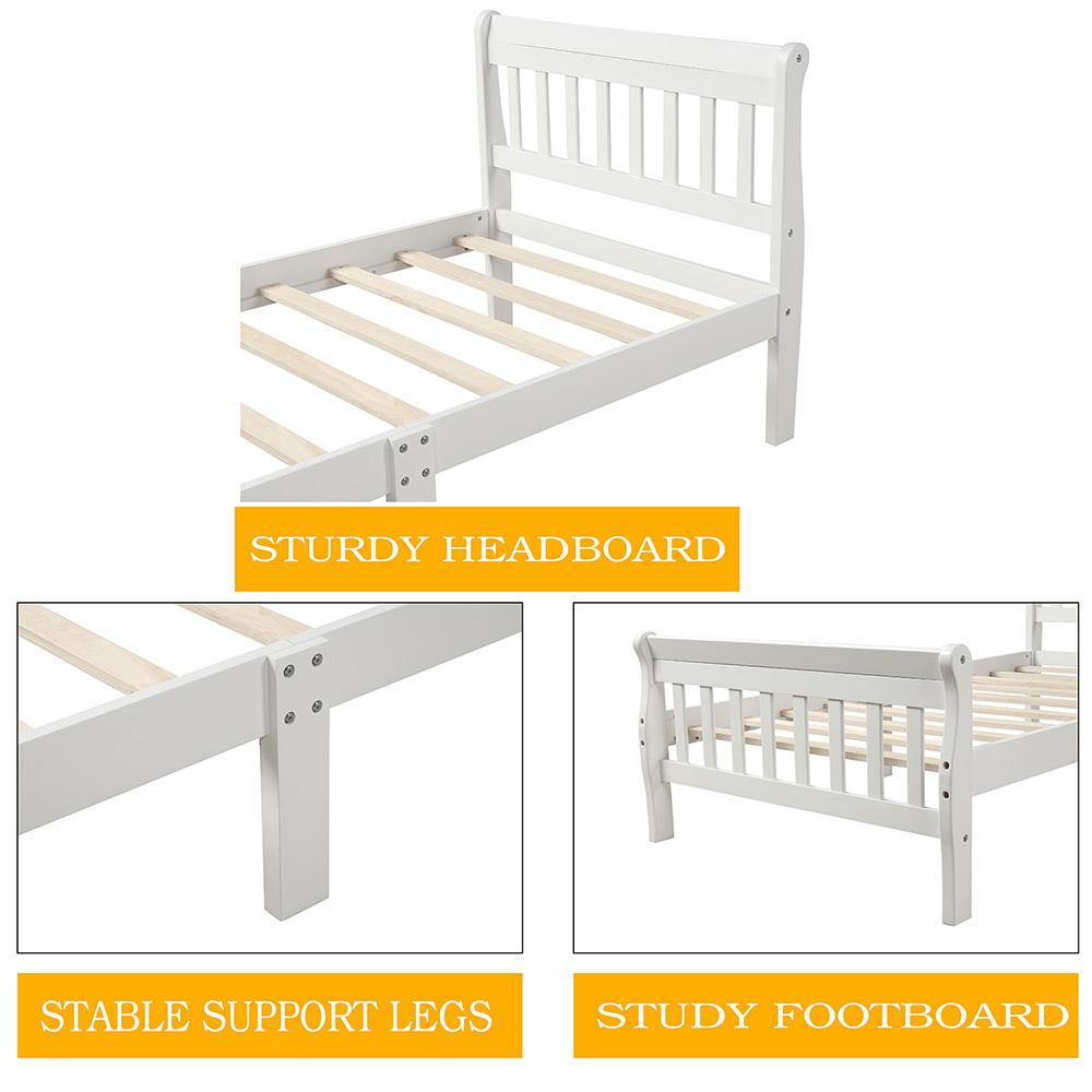 Twin Size Solid Wood Bed Frame with Headboard and Footboard - White