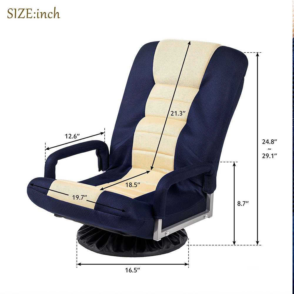 TOPMAX Folding Rocker Gaming Chair Steel Frame Linen Fabric Cover 7 Adjustment Points - Blue + Beige