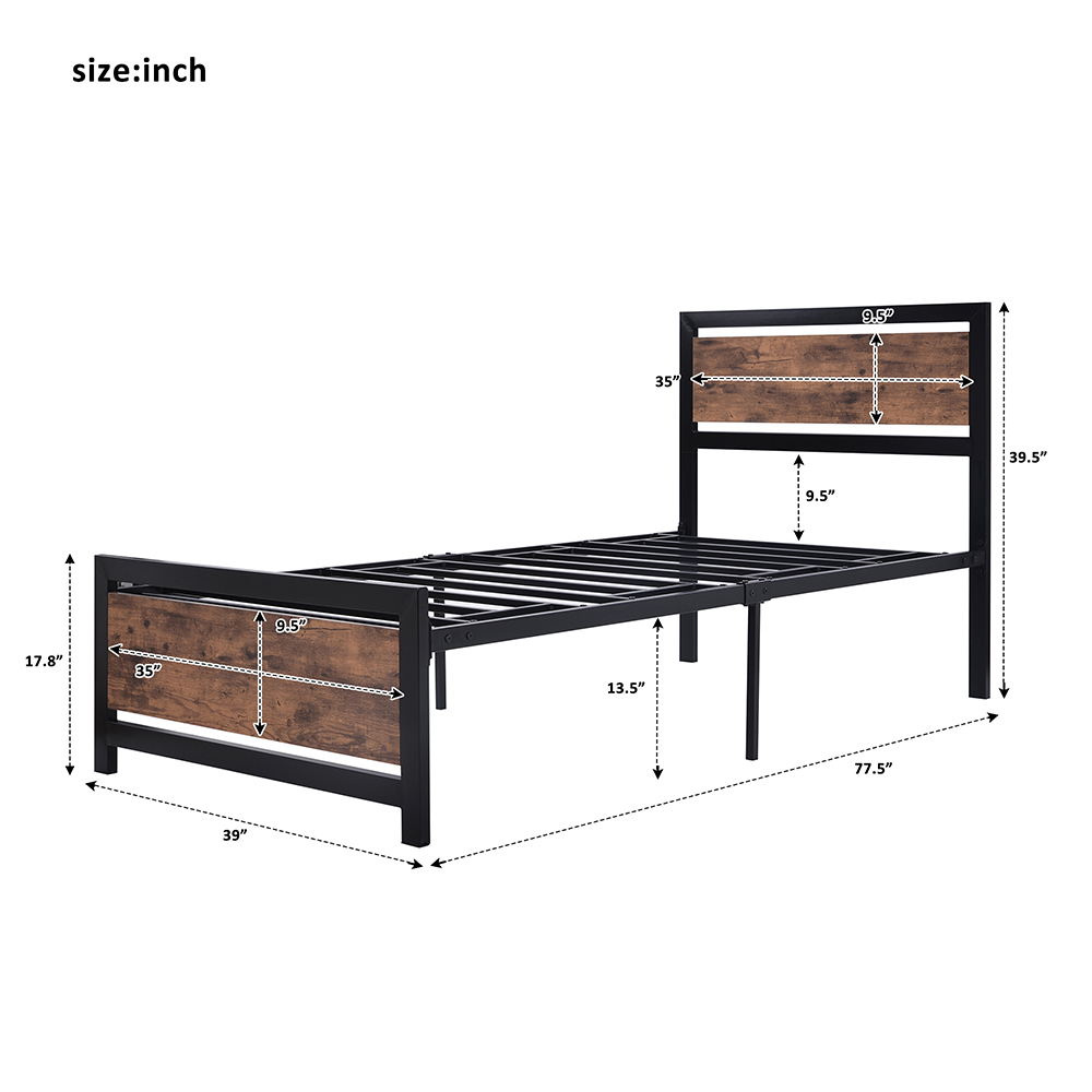 Home Metal Bed Frame with Headboard and Footboard Twin Size (Only Frame) - Black