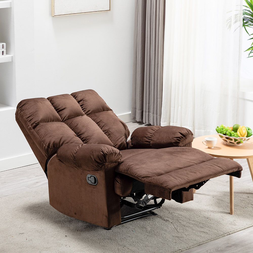 Velvet Fabric Recliner with Armrests and Reclining Backrest for Living Room, Bedroom, Theater, Office - Chocolate