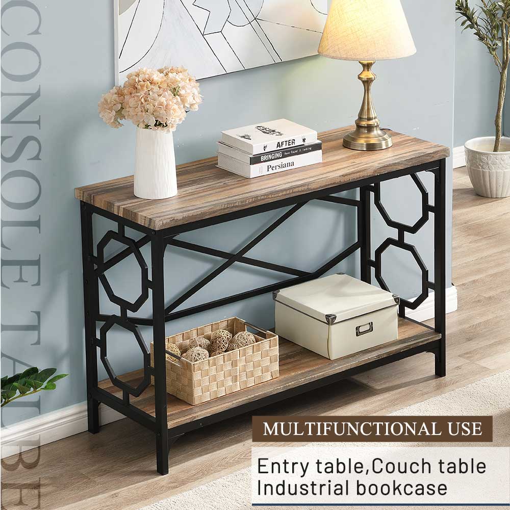 Home Office Corridor Entrance Console Table Storage Shelf Metal Frame - Brown
