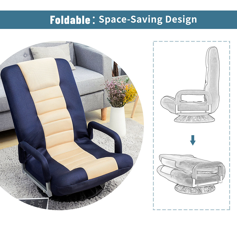 TOPMAX Folding Rocker Gaming Chair Steel Frame Linen Fabric Cover 7 Adjustment Points - Blue + Beige