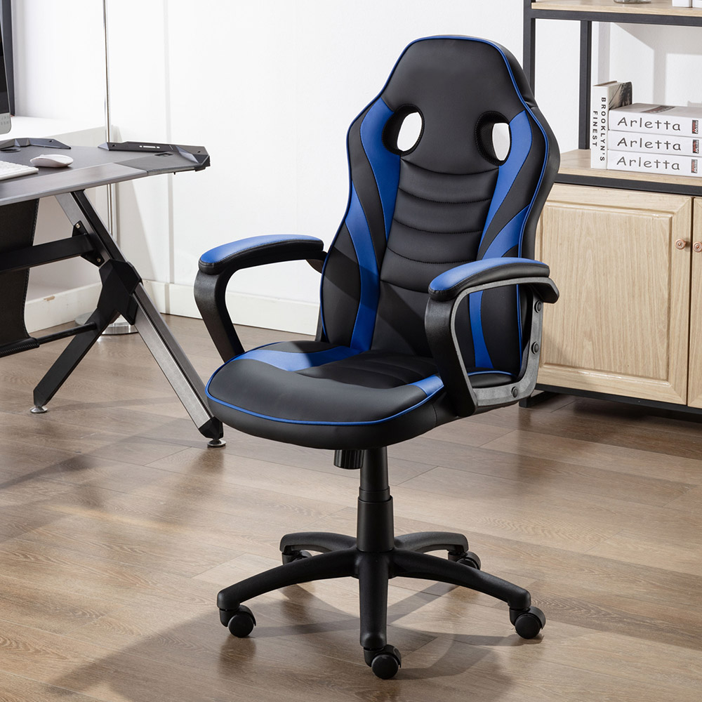 Art Life Home Office PU Leather Rotatable Gaming Chair Height Adjustable with Ergonomic Backrest and Casters - Blue