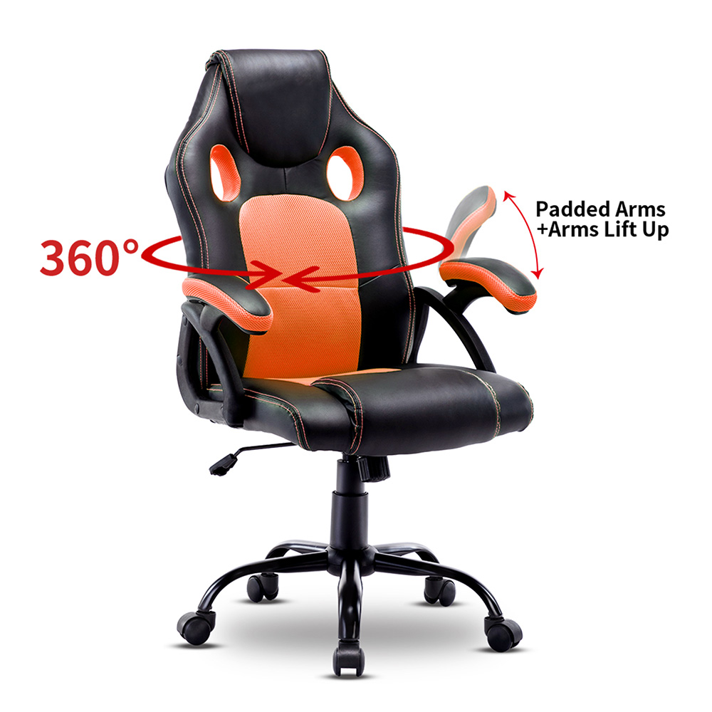 Home Office PU Leather Rotatable Gaming Chair Height Adjustable with Ergonomic Backrest and Casters - Black+Orange