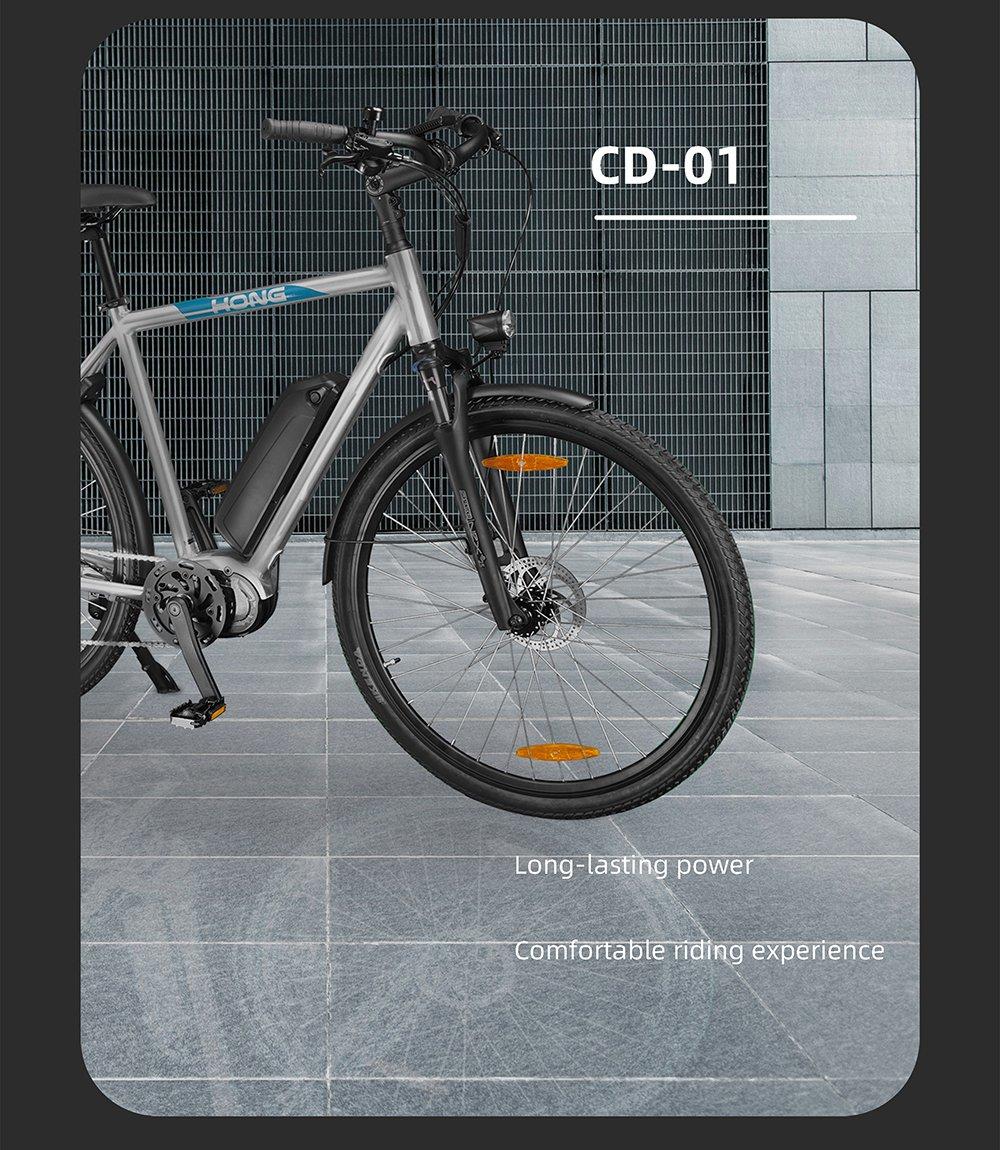 HONG CD-02 URBAN Electric Bike 700C Tire 36V 250W Mid motor Drive 25km/h Speed LG 9.6Ah Li-ion Battery Range up to 50km SHIMANO 8-speed Shift Aluminum Alloy Frame Hydraulic Disk Brake for Male