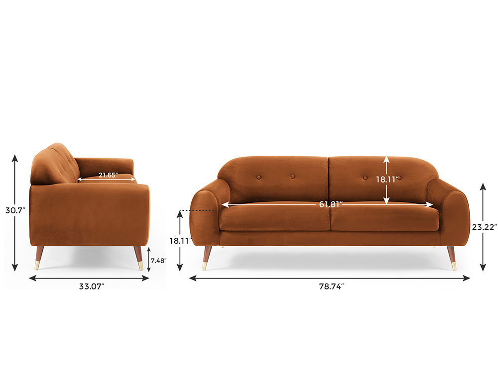 IRIS 78.7" Velvet Wide Arm Sofa with Curved Backrest for Living Room, Bedroom, Office, Hotel, Bar - Curry