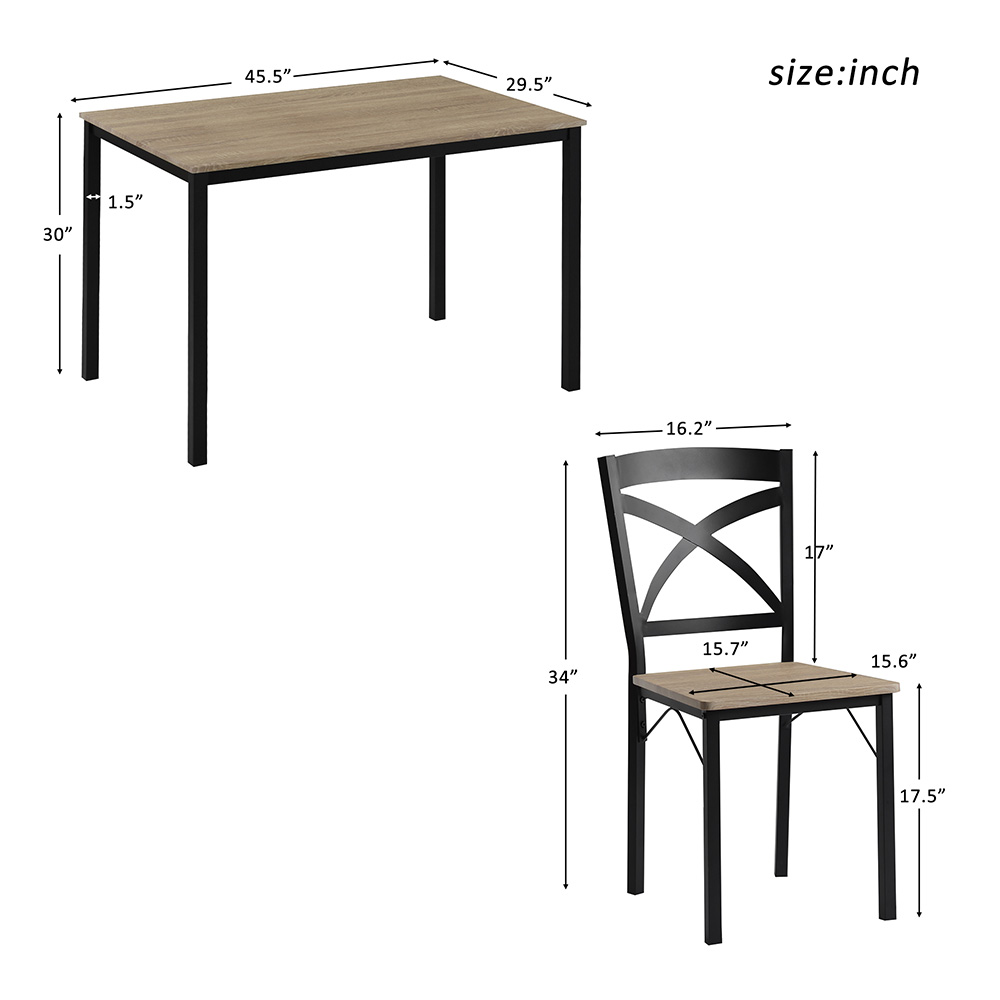 TREXM 5 Pieces Dining Table Set with 4 Ergonomic Chairs, for Kitchen, Living Room, Bedroom, Office - Oak