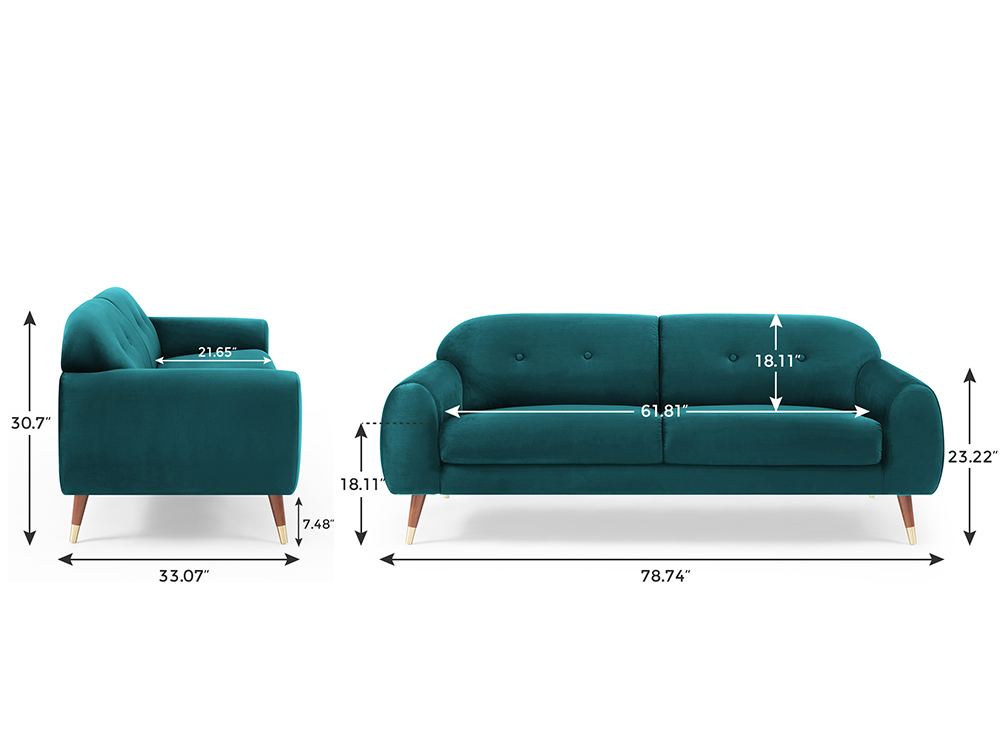 IRIS 78.7" Velvet Wide Arm Sofa with Curved Backrest for Living Room, Bedroom, Office, Hotel, Bar - Petro Green