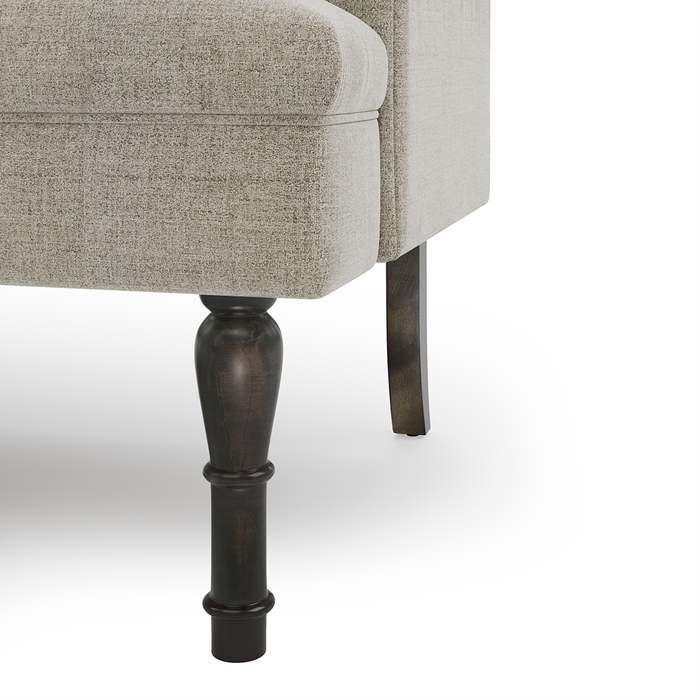 58" Linen Upholstered Sofa Chesterfield Design with Roll Arm and High Walnut Legs Suitable for Two People - Off White