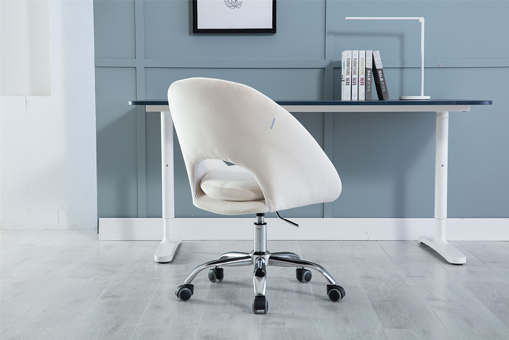 COOLMORE Velvet Rotating Chair Height Adjustable with Curved Backrest and Casters for Living Room, Bedroom, Office - Beige
