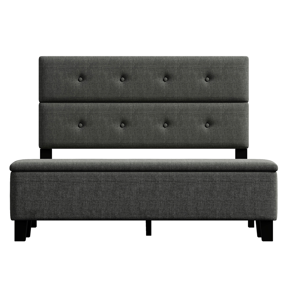 Queen Size Linen Platform Bed Frame with Storage Case - Gray