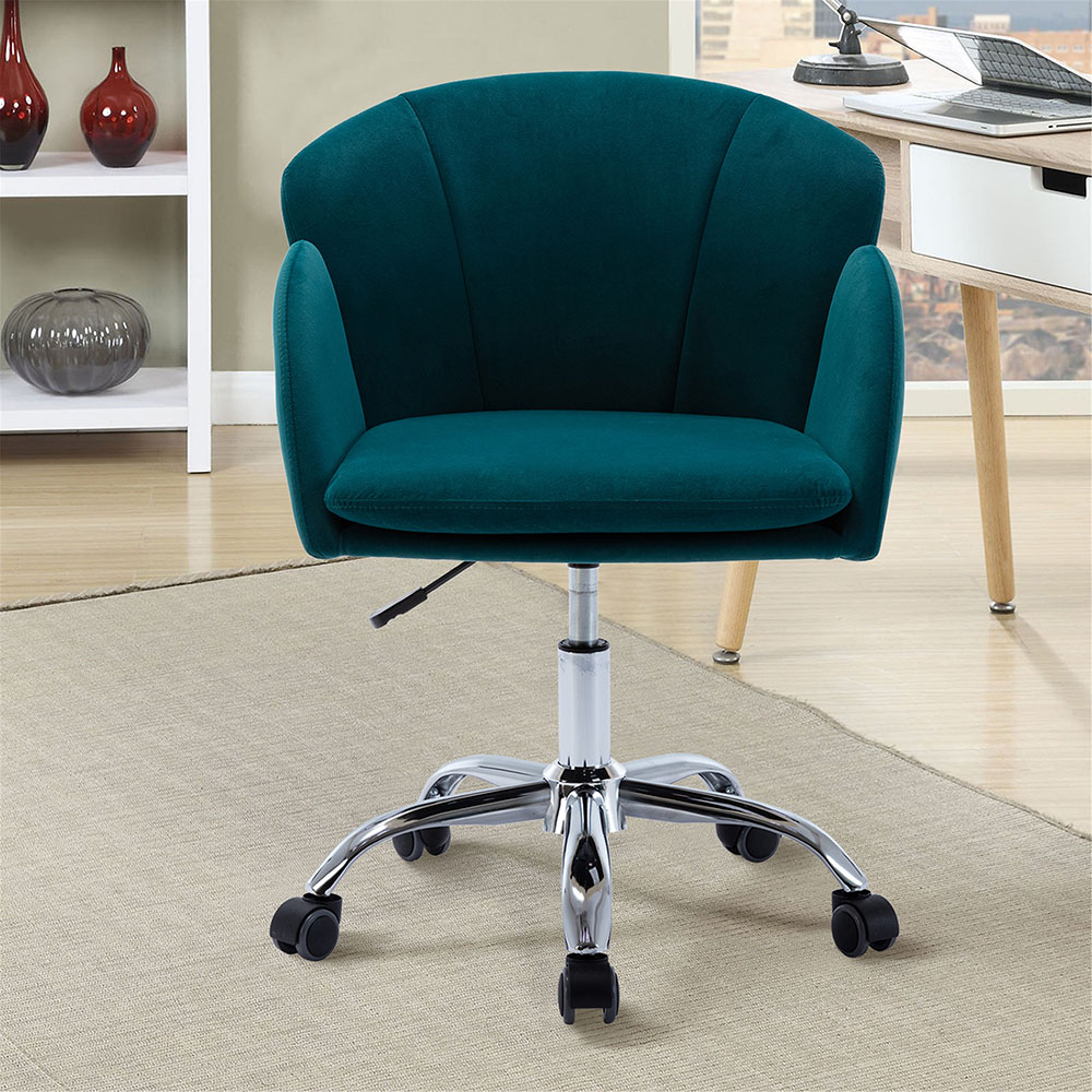 COOLMORE Velvet Swivel Chair Height Adjustable with Curved Backrest and Casters for Living Room, Bedroom, Office - Teal