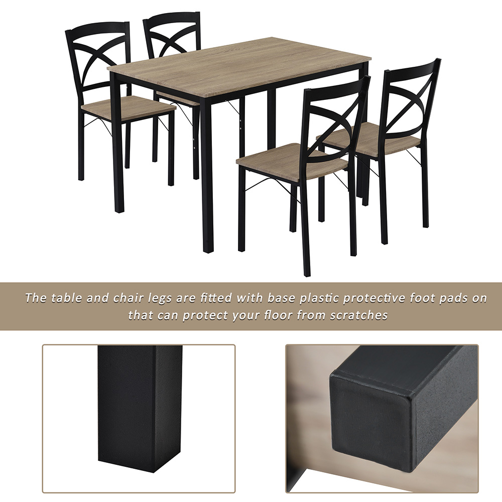 TREXM 5 Pieces Dining Table Set with 4 Ergonomic Chairs, for Kitchen, Living Room, Bedroom, Office - Oak