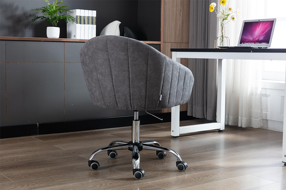 COOLMORE Linen Swivel Chair Height Adjustable with Curved Backrest and Casters for Living Room, Bedroom, Office - Dark Grey